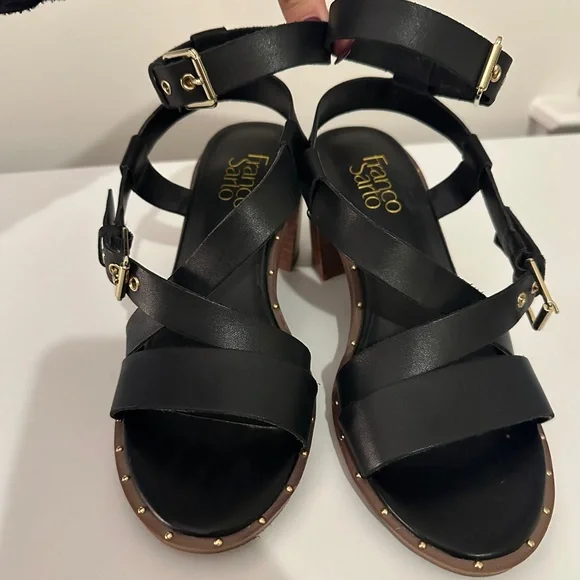 Franco Sarto Black and Gold Buckle Sandals - Picture 5 of 7